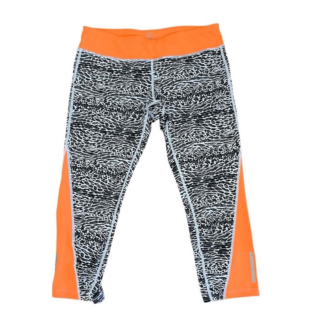 Nike Dri-FIT Women’s  Running Capri Leggings Black White Animal Print Orange XL